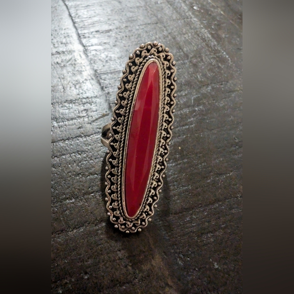 Western Chic Faux Red and Silver Women's Ring - Picture 7 of 11